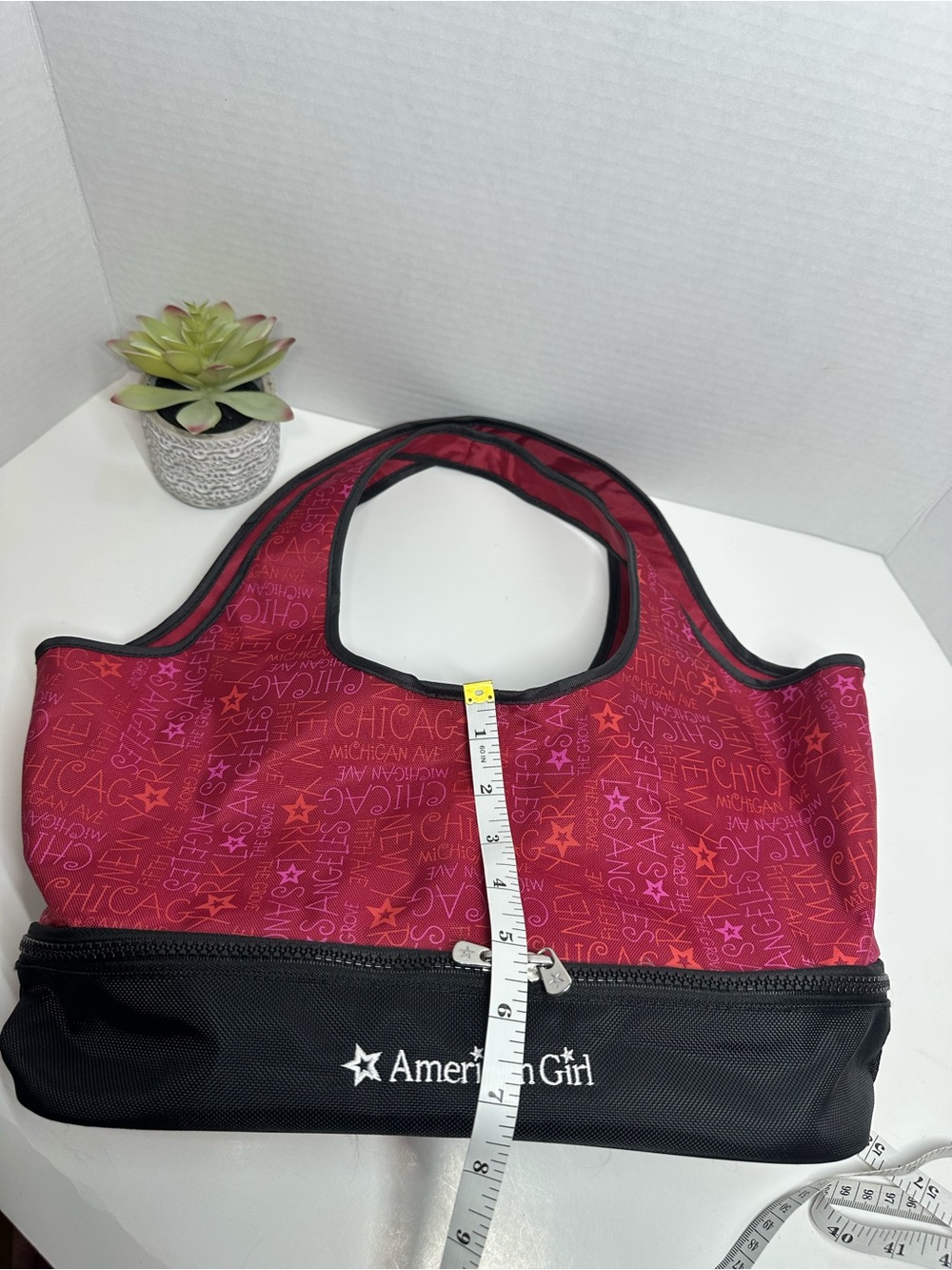 American Girl Red-Pink Patterned Tote with Black Base - Picture 10 of 14